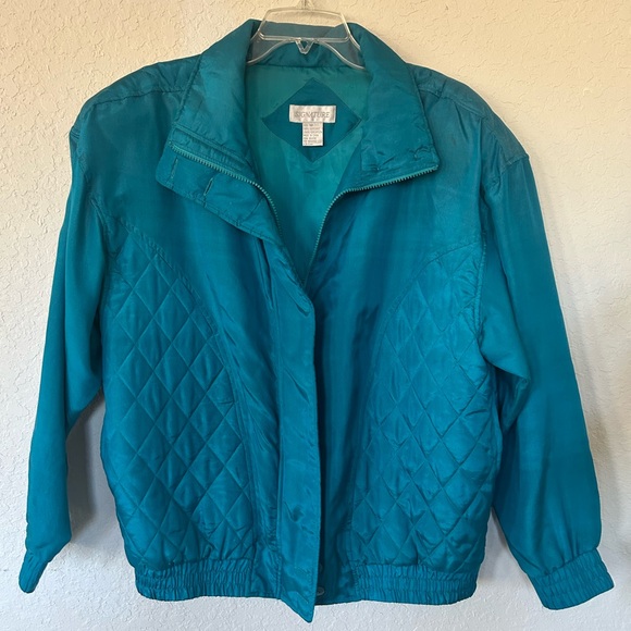 Signature Jackets & Blazers - Vintage Signature Teal Quilted Bomber Zip-Up Jacket, Lightweight Bomber Size M